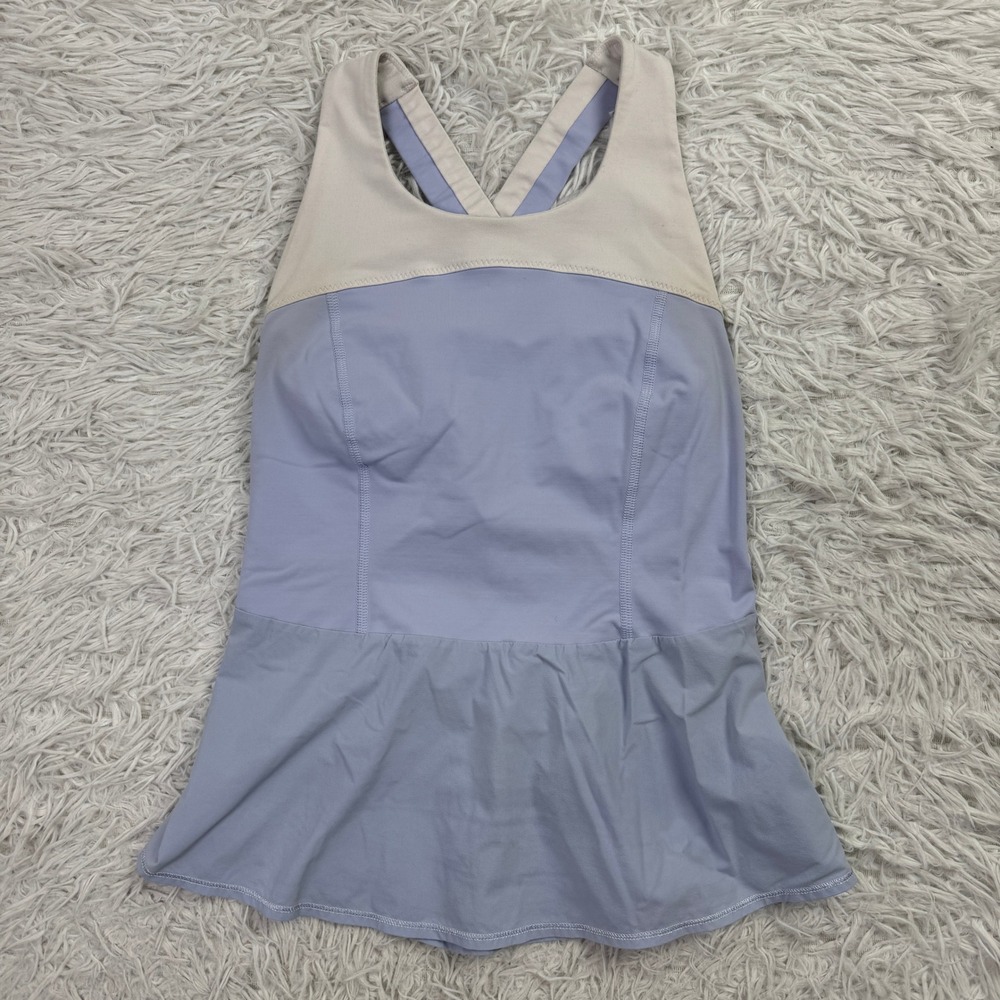 Lululemon Shirt Womens 0 Purple Peplum Cross Back Tank Top Stretch Pleated Gym